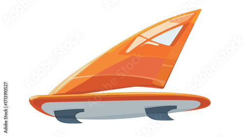 A digital illustration of an orange windsurfing sail and board, isolated on a white background. The sail is predominantly orange with lighter orange accents, and the board is