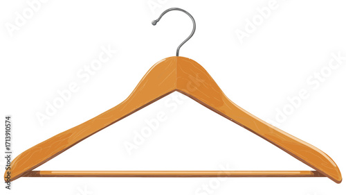 A full shot of a single, light orange wooden clothes hanger against a plain white background. The hanger is made of light-colored wood with a slightly curved top and a straight bottom