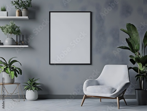 Design of Scandinavian home interior with open space layout, natural wood elements, and minimalist décor, modern interior with a chair