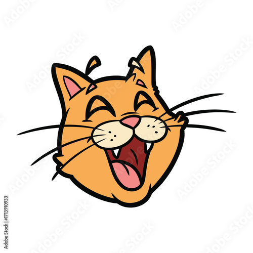 Radiant Feline Merriment: This cartoon portrait of a cheerful cat exudes pure joy, displaying a wide, toothy grin, capturing the essence of playful and happy energy. 