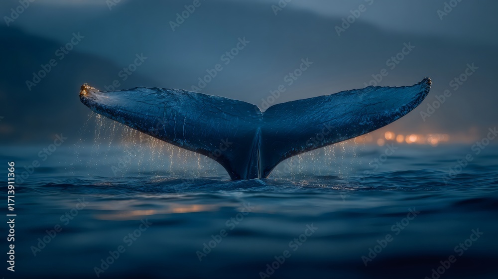 Fototapeta premium Whale tail diving deep into ocean water