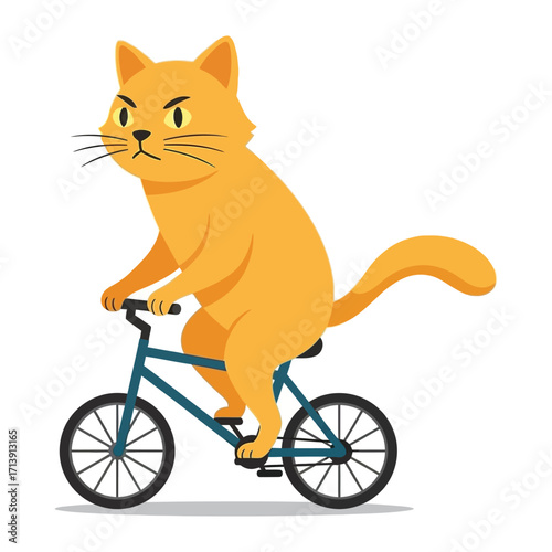 Cycling Cat: A determined ginger cat pedals confidently on a blue bicycle, showcasing skill and spirit in a charming illustration.