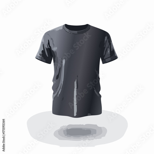 Clean, minimalist illustration of a plain, dark grey t-shirt with short sleeves, casting a subtle shadow on a white background