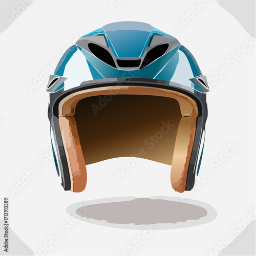 Modern Blue Motorcycle Helmet with Brown Interior on a White Background