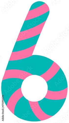 Colorful Candy CaneStyled Number Six Design.