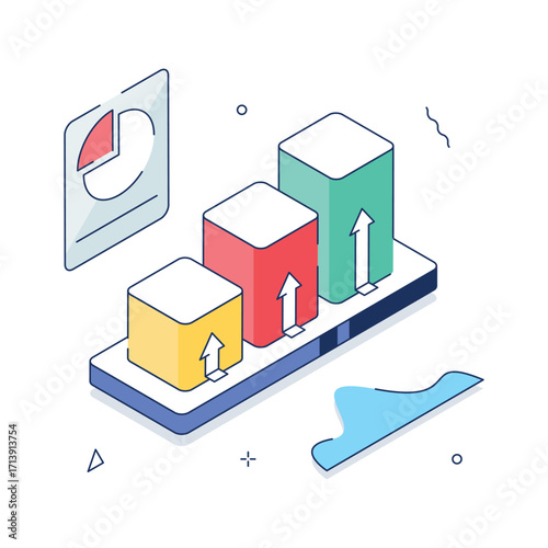 Market growth illustration showing rising statistics, success, and business performance.