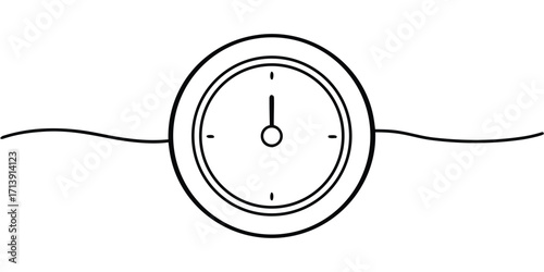 Simple black line art clock icon on white time