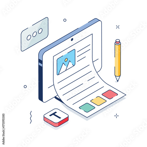 Take your hands on this amazing isometric icon of blogging, content creation