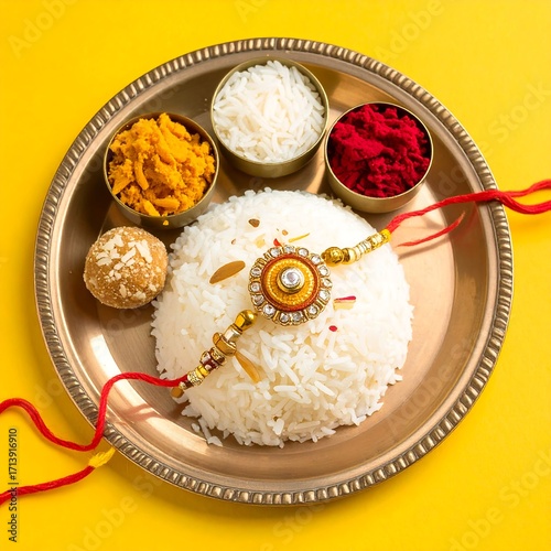 Festive rice dish with decorative items