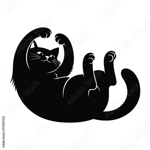 Playful Cat Silhouette: A charming silhouette of a relaxed cat, playfully rolling on its back with a contented smile, showcasing the simple joys of domestic animal companionship.
