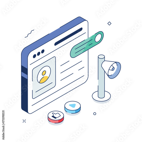 Digital Marketing Isometric Illustration with Website and SEO Elements