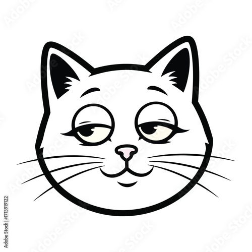 Sleepy Kitty: A serene, minimalist illustration captures the essence of a contented cat, its gentle eyes exuding tranquility and an endearing charm. 