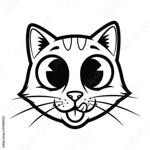 Playful Cat Illustration: An adorable, outlined illustration of a cute cat licking its lips, evoking a sense of mischievous charm and lightheartedness. 