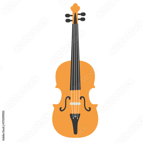 Colorful 2d illustration of a violin, a classic string instrument often used in orchestras, symbolizing melody, harmony, rhythm, and performance.