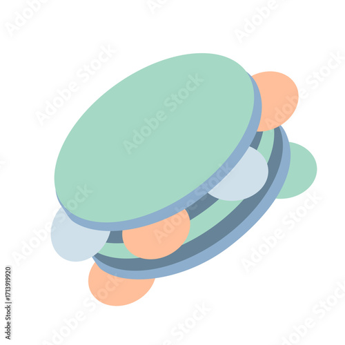 Colorful 2d illustration of a tambourine, a traditional percussion instrument, often used in folk, dance, rhythm, and festive music performances.