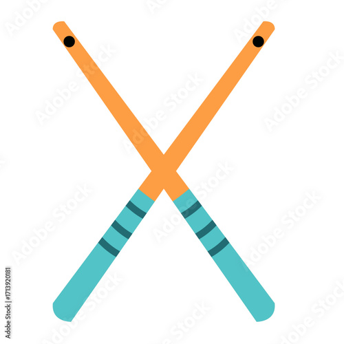 Colorful drumsticks 2d illustration crossed in X-shape, percussion accessory for rhythm and beat. Great for kids, music, or creative projects.
