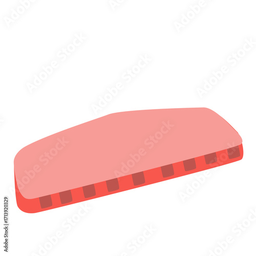 Red harmonica 2d illustration of small wind instrument producing sound with air vibration. Ideal for music, learning, education, or creative projects.
