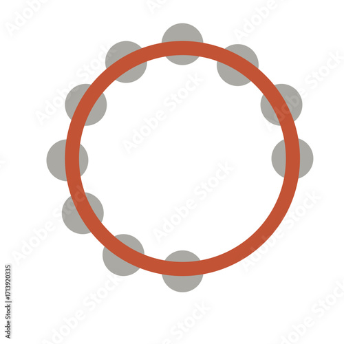 Brown tambourine 2d illustration with jingles, hand percussion instrument. Great for rhythm, sound, music, culture, traditional, play, or creative projects.
