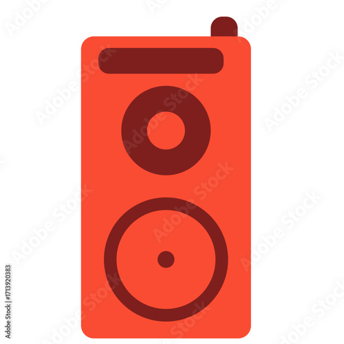 Red speaker 2d illustration with simple round design, audio equipment for sound and music. Great for entertainment, party, culture, or projects.
