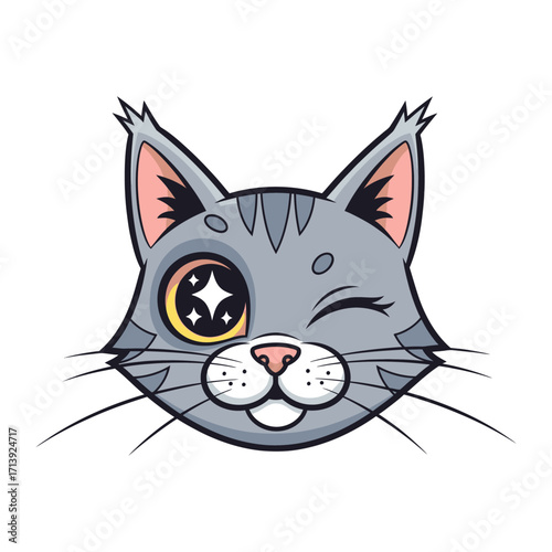 Whimsical Cat Illustration: A charming and playful illustration of a cat with a winking eye, capturing a sense of joy and the imagination.