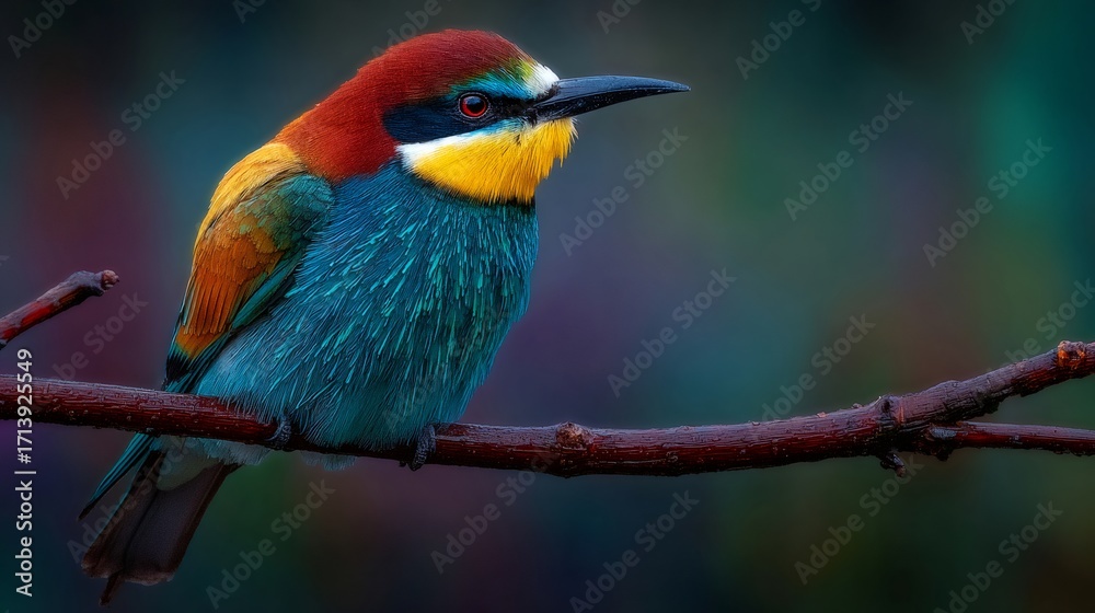 Fototapeta premium European bee eater bird perching on a wet branch