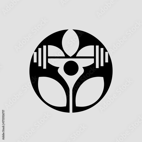 Fitness logo design with barbell and abstract figure for gym training and personal trainer branding needs | editable eps