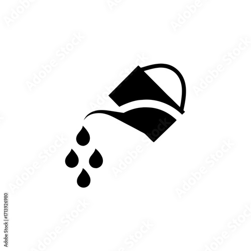 Watering can pouring water drops vector illustration gardening irrigation liquid gardening tool design icon set | editable eps