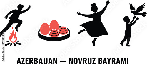 Azerbaijan Novruz Bayram Spring Equinox Silhouette Vector Illustration with Traditions