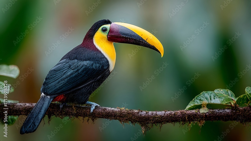 Obraz premium Toucan bird perched on branch in natural habitat