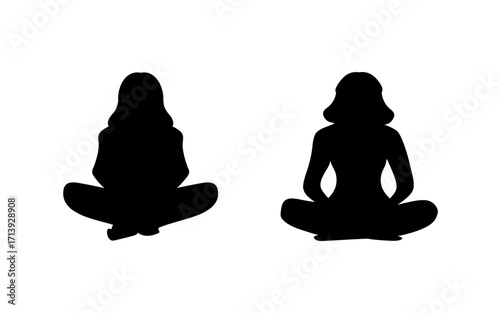 Two black silhouette figures in lotus position facing each other on a white background image art