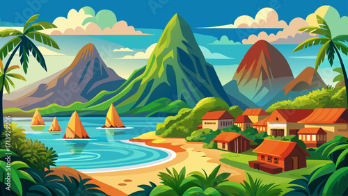 Pitons Management Area, Saint Lucia (Caribbean), is famous for its twin volcanic spires rising dramatically from the Caribbean Sea amidst lush tropical landscapes.