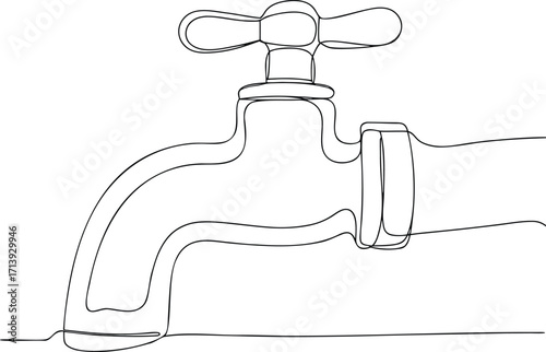 Single line drawing of a water faucet water tap plumbing