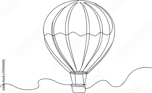 Single line drawing of a hot air balloon with wavy lines