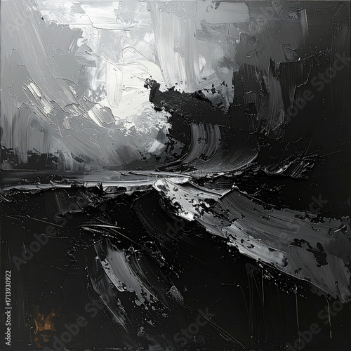 Monochromatic Impasto Landscape: Black and White Abstract Painting