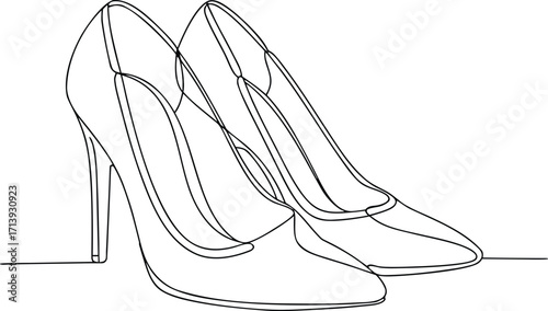 Two black outline high heel shoes on white background