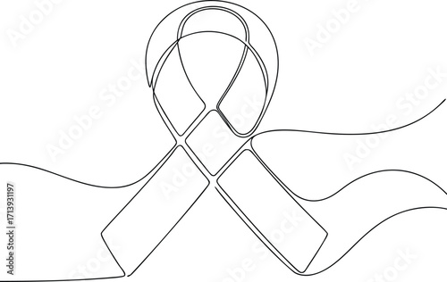 Black and white continuous line drawing of awareness ribbon