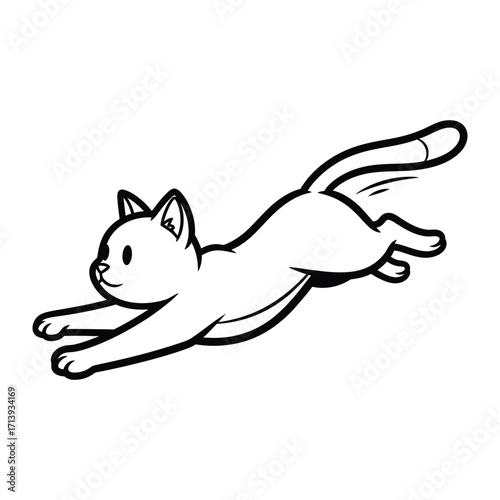 Cat in motion: This captivating illustration features a graceful cat in mid-air, a testament to the animal's agility and dynamic energy. Captures a sense of playfulness.