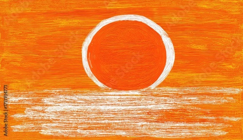 Fototapeta Naklejka Na Ścianę i Meble -  Orange sunset with white sun and horizon