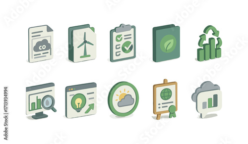 Eco-friendly, recycling 3d icon set. sustainability, green energy icons