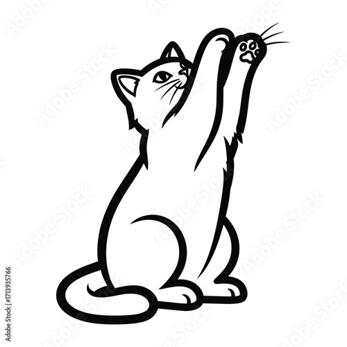 Whimsical Cat's Reach: An illustrative image of a playful cat extends a paw, exuding curiosity and energy in a captivating display. 