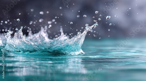 Dynamic Splash of Clean Blue Water Frozen in Motion Macro Shot