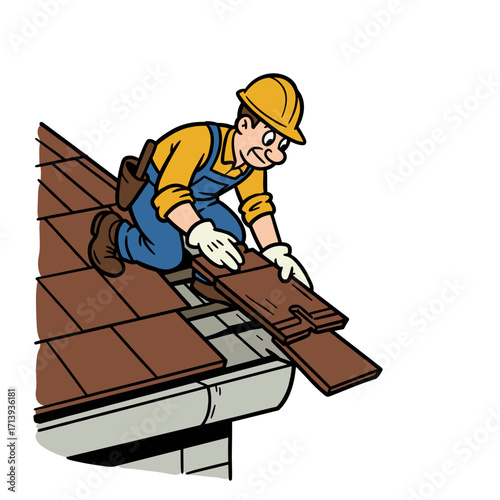 Roofer installing shingles on a roof during home repair process  
