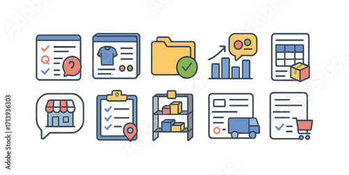 Business and finance outline icon set. economy, strategy, marketing essentials