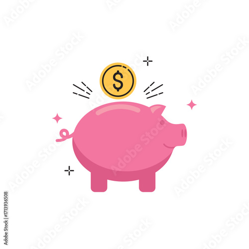 Piggy bank and coins