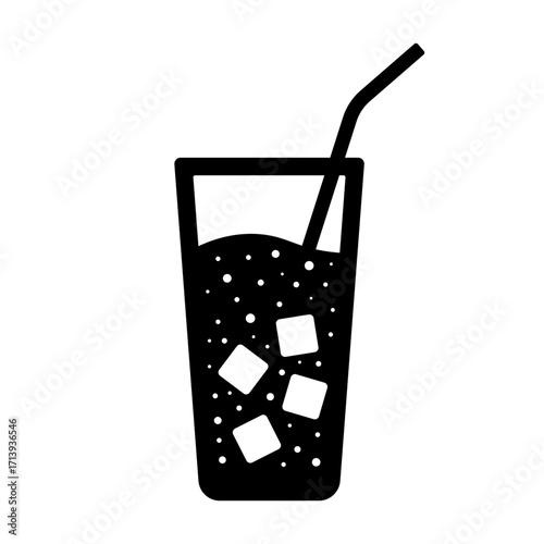 Glass with straw icon. Black silhouette. Front side view. Vector simple flat graphic illustration. Isolated object on white background. Isolate.