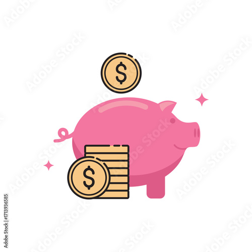 Piggy bank and coins