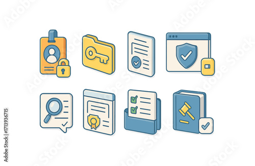 Business, security flat icon set. document and data protection icons flat collection