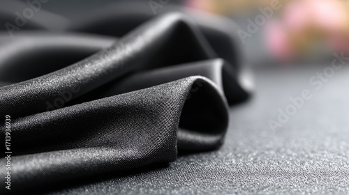Elegant Black Silk Fabric Folds with Luxury Feel on Textured Background