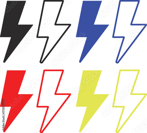 Lightning or flash icon set. Power energy sign. Thunder and electric symbol