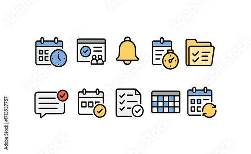 Calendar, scheduling outline icon set. efficient time management icons collection
